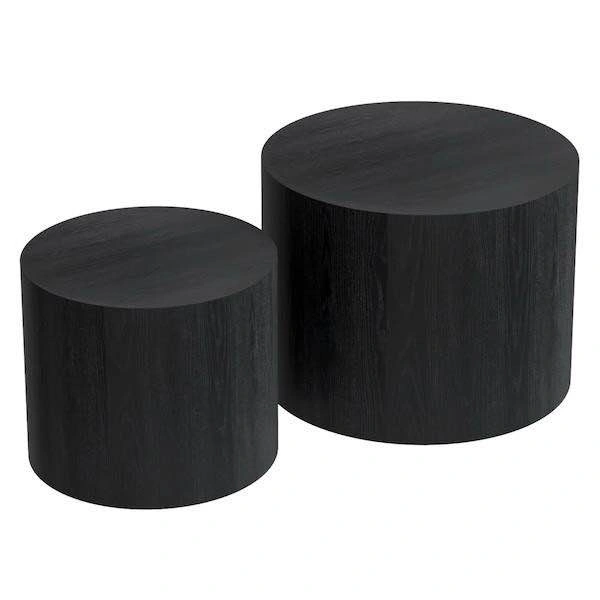 Set of 2 Black Wood Grain Drum Coffee Tables - photo 5
