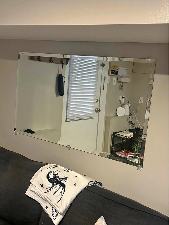 Large Frameless Beveled Wall Mirror
