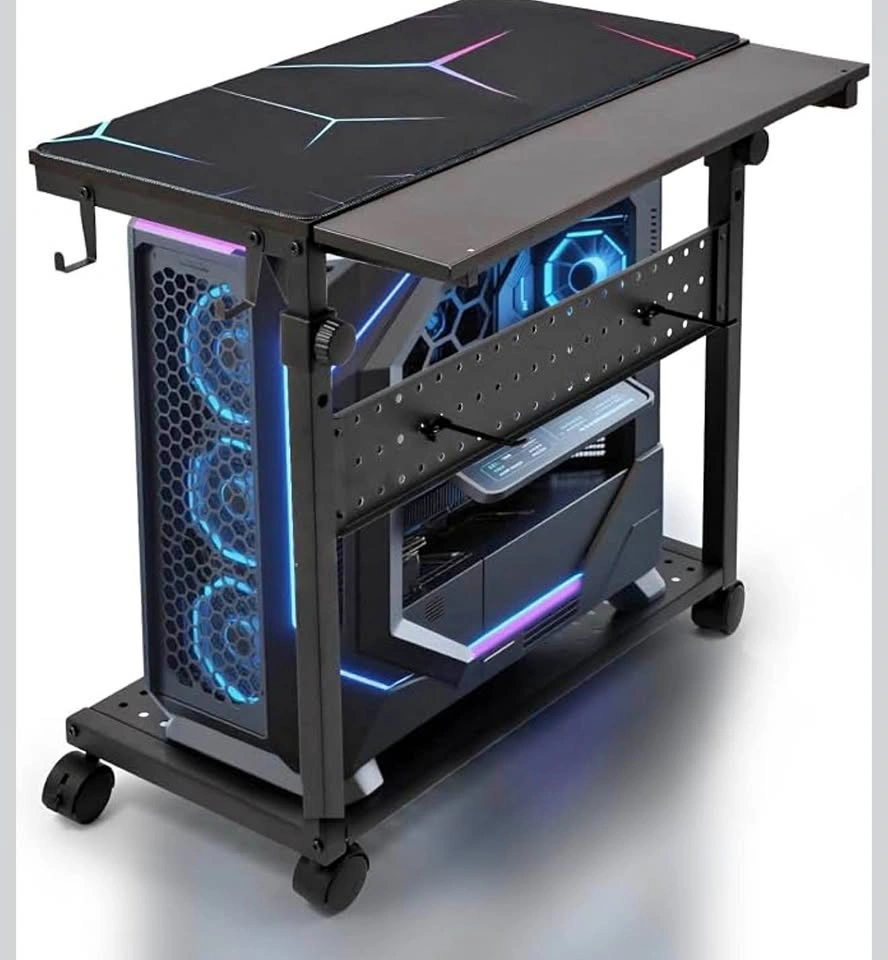 Adjustable Computer Tower with Wheels & Mouse Pad, Black