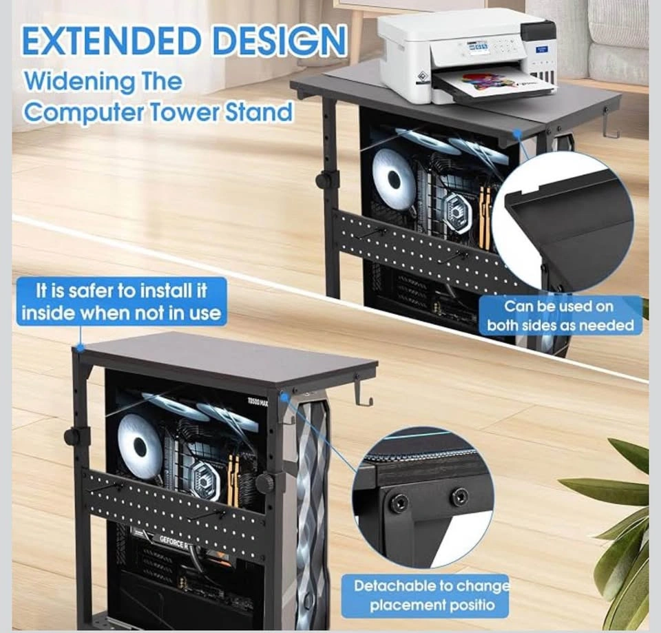 Adjustable Computer Tower with Wheels & Mouse Pad, Black - photo 2