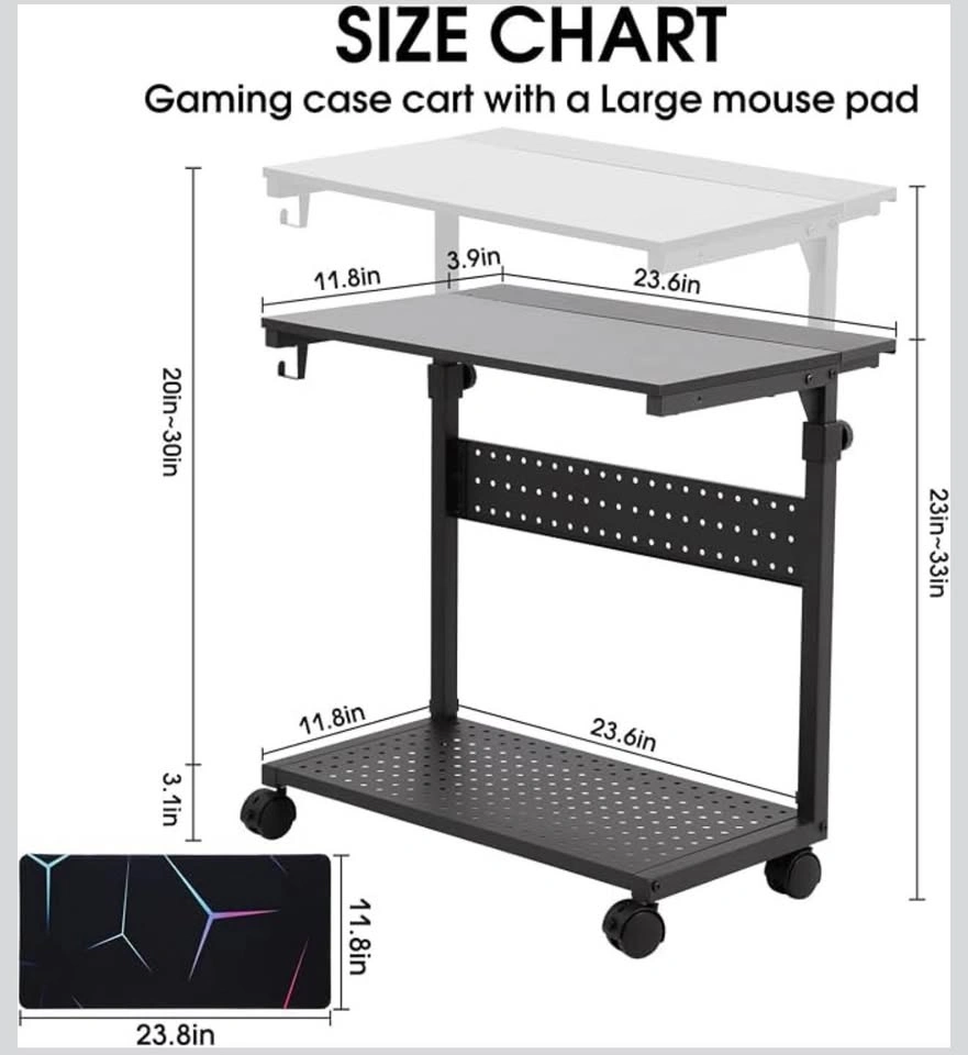 Adjustable Computer Tower with Wheels & Mouse Pad, Black - photo 4