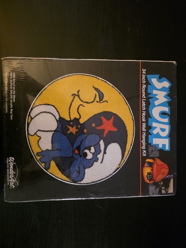 Vintage WonderArt SMURF on the Moon Latch Hook Rug Kit 34"
