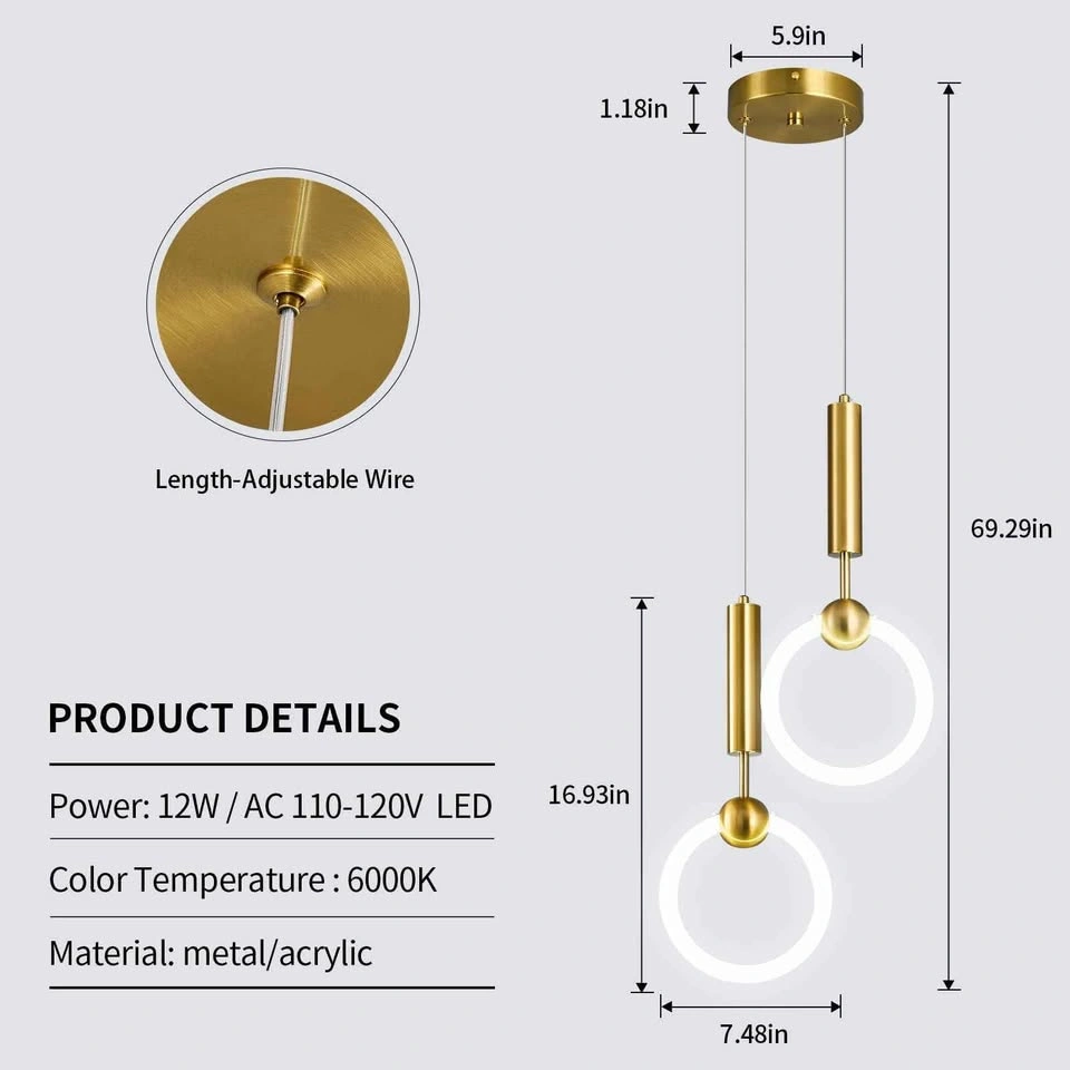 BRAND NEW ADCTHOME 2 Lights Gold Modern LED Pendant Light - photo 3