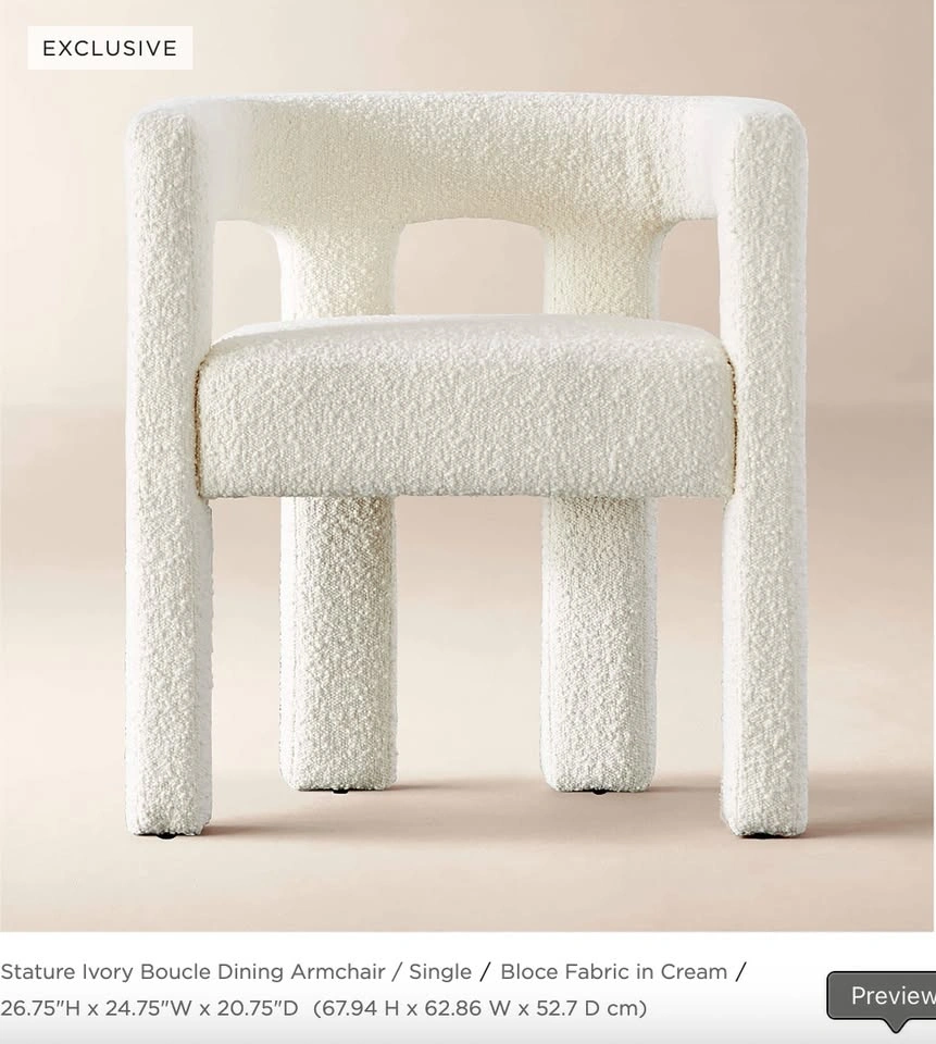 Stature Ivory Boucle Dining Armchair x2 – Brand New - photo 2