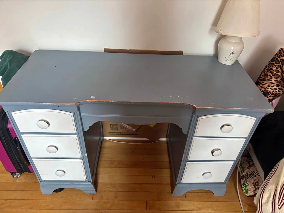 Blue and white desk