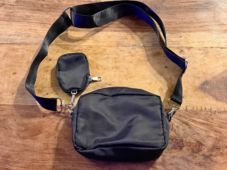 Black Nylon Crossbody Bag with Coin Pouch