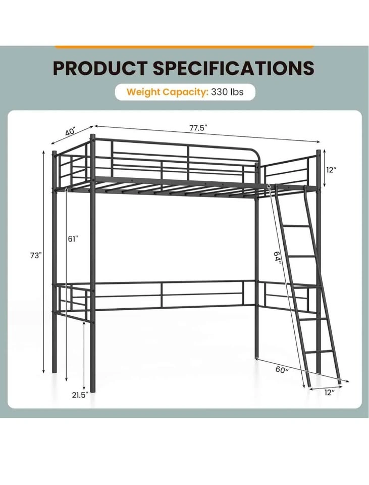 Twin Metal Loft Bed Frame - photo 3