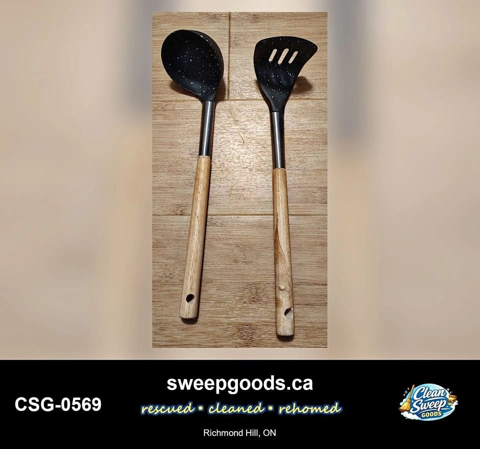 Wood Handle Kitchen Utensil Set (Ladle & Slotted Turner)
