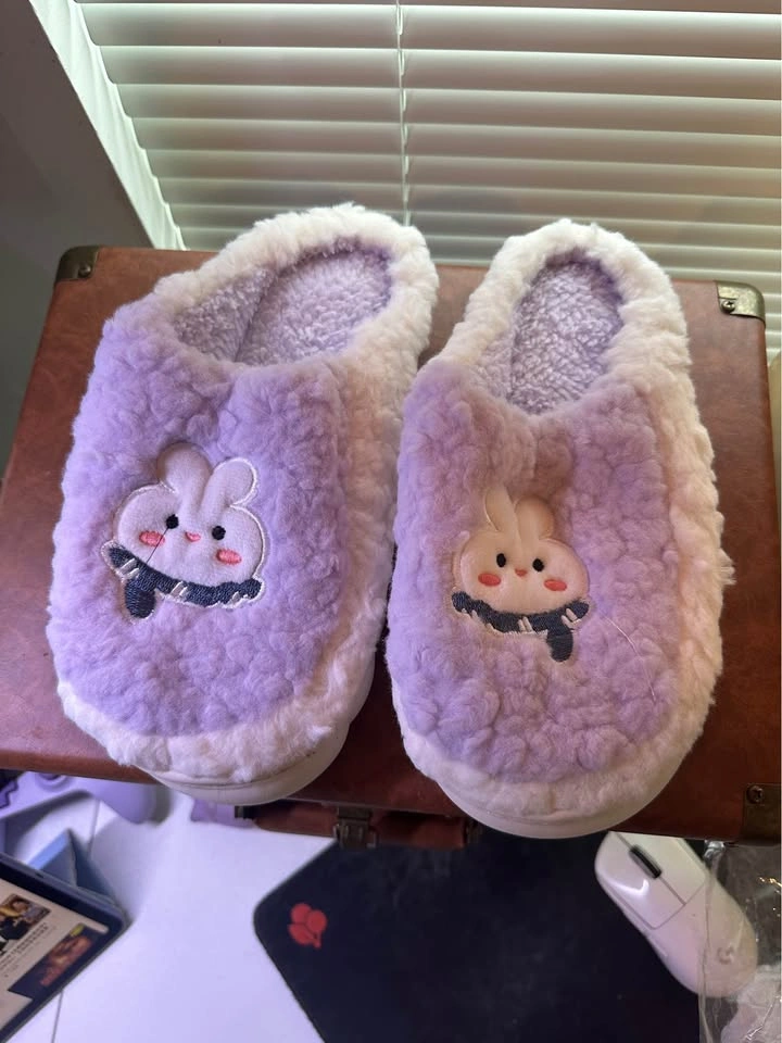 New Cute Rabbit Fleece Slippers - Purple (Size US Women's 7.5-8. - photo 3