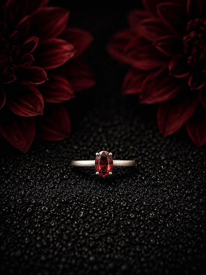 Red Garnet and Sterling Silver Ring
