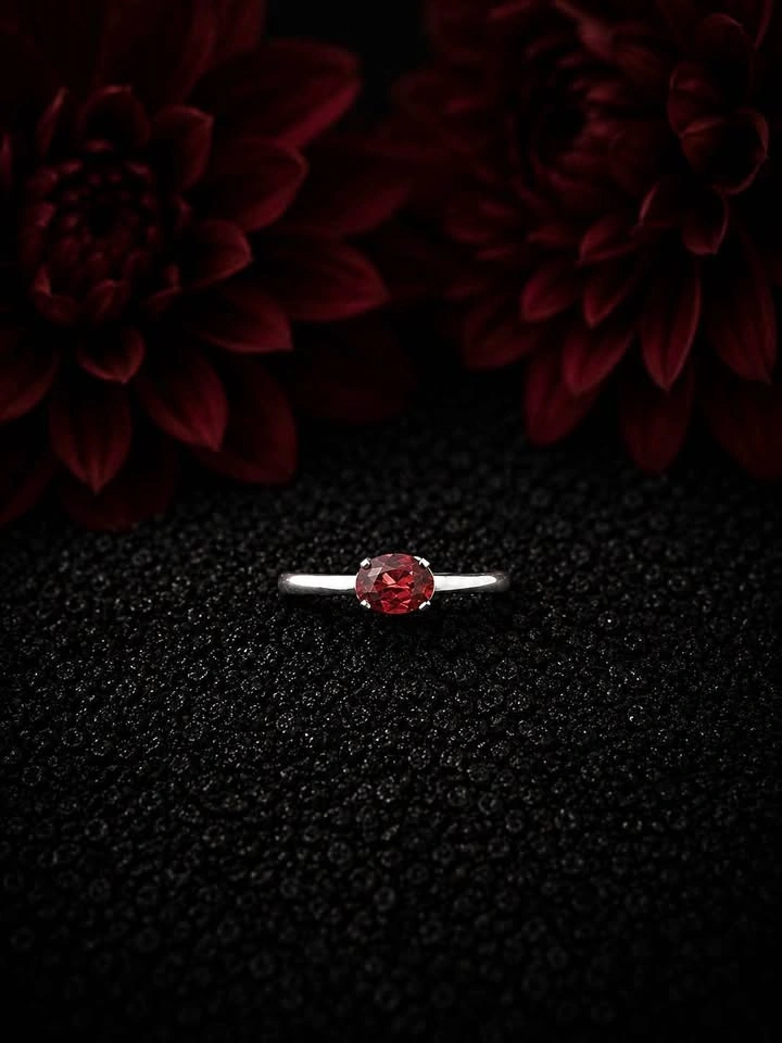 Red Garnet and Sterling Silver Ring