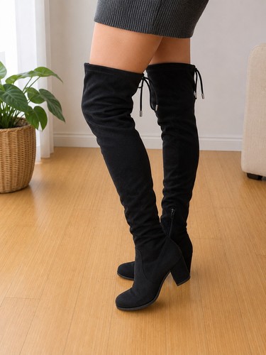 Women's Black Over the Knee Stretch Suede Boots Size 6.5