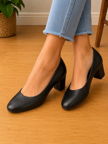 Classic Black Block Heel Pumps Women Dress Shoes Size 6.5