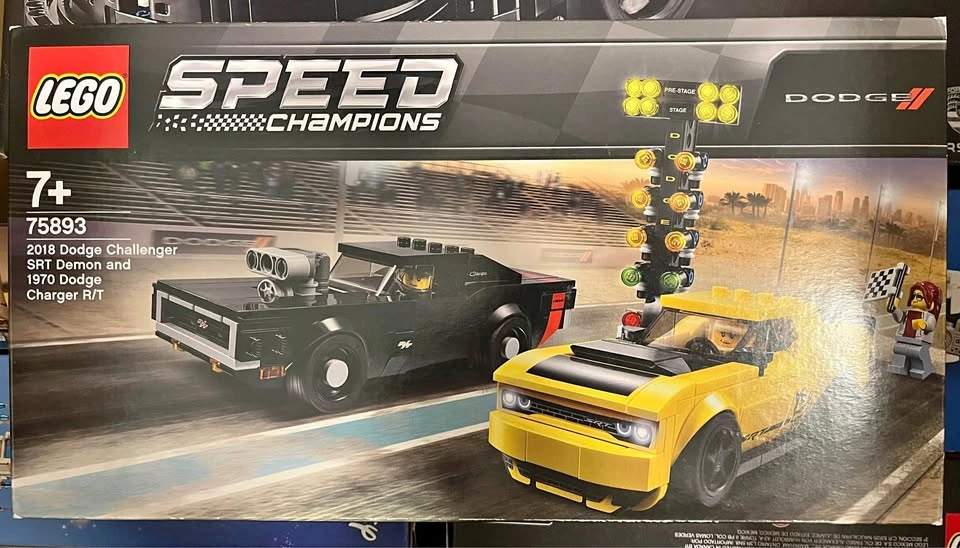 Retired Lego Dodge Challenger SRT Demon and 1970 Dodge Charger