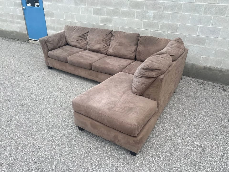 Suede Brown Sectional Sofa with Chaise - photo 2