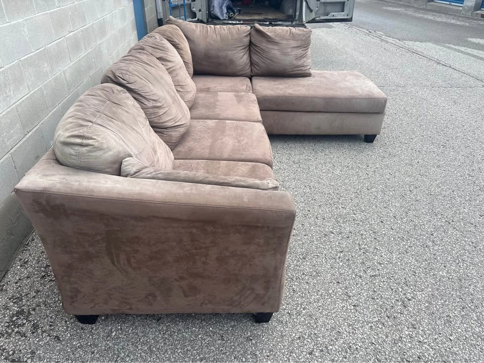 Suede Brown Sectional Sofa with Chaise - photo 4