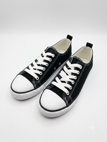 Kids Black & White Canvas Low-Top Sneakers Pink Accent - photo 4
