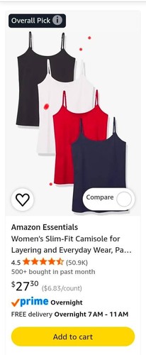 Amazon Essentials Women's Slim Fit Camisole 4-Pack