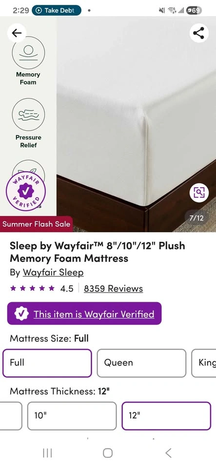 Wayfair 12" Full Memory Foam Mattress (New) - photo 3