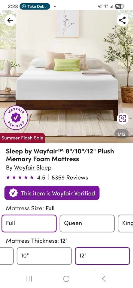 Wayfair 12" Full Memory Foam Mattress (New) - photo 4