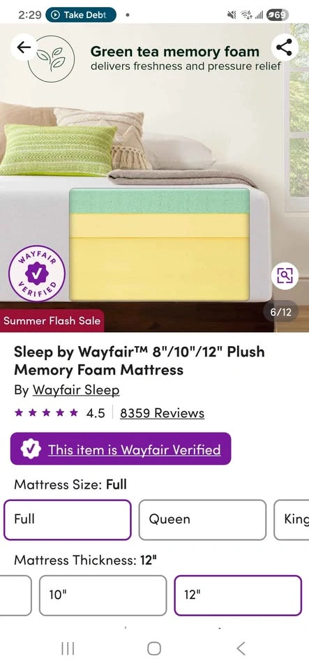 Wayfair 12" Full Memory Foam Mattress (New) - photo 5