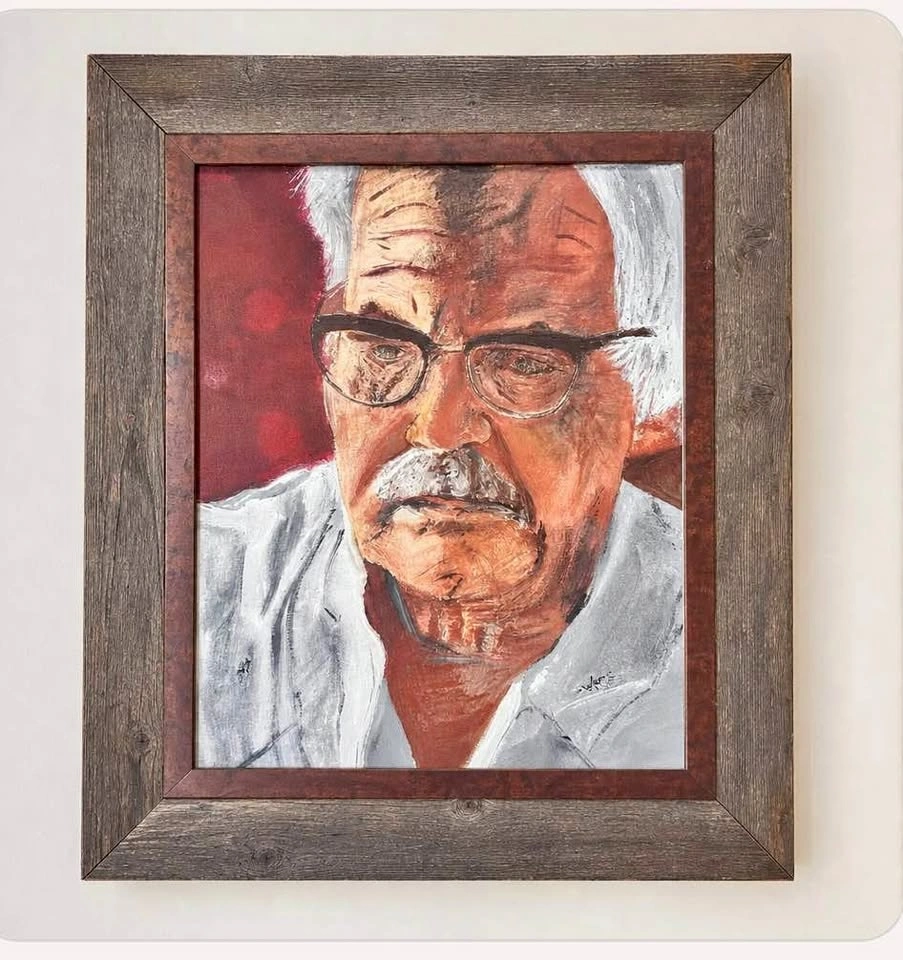 Rustic Framed Portrait Painting – Textured Brushwork, Vintage St