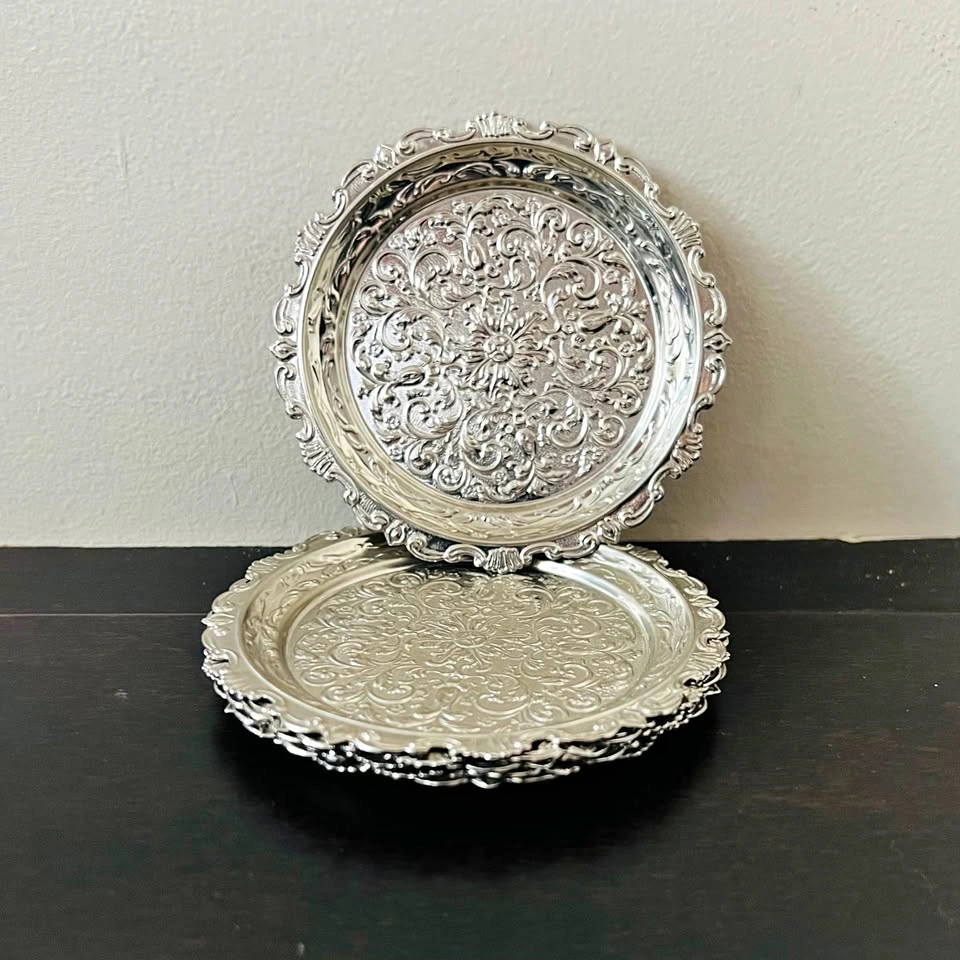 Set of 6 Tin Coffee Cup Coasters Table Protectors Home Decor