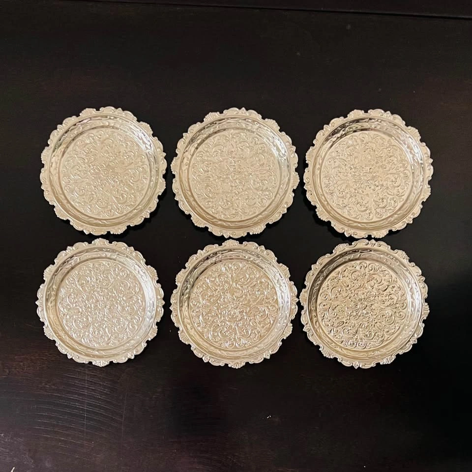Set of 6 Tin Coffee Cup Coasters Table Protectors Home Decor - photo 2