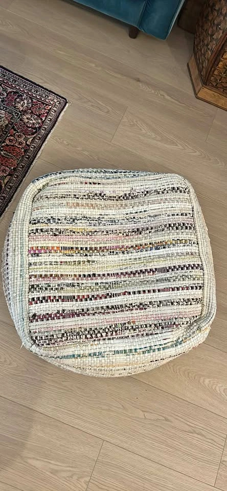 Woven Rag Rug Floor Pouf Ottoman