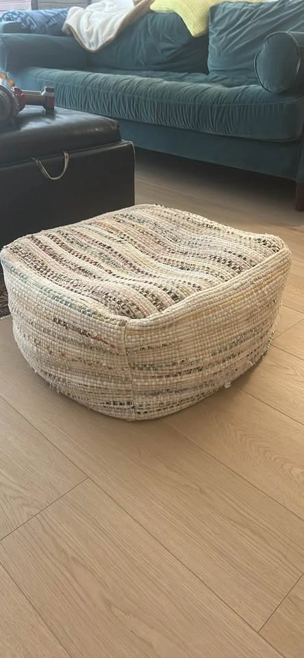 Woven Rag Rug Floor Pouf Ottoman - photo 3