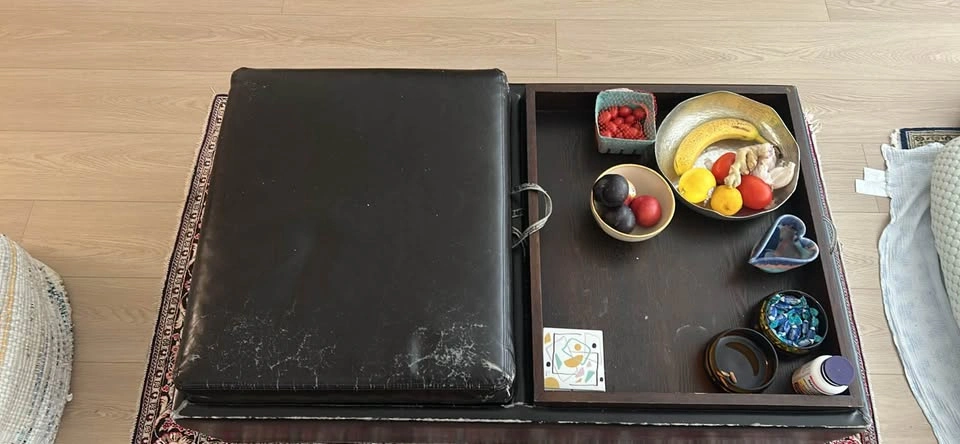 Black Faux Leather Storage Coffee Table with Built-in Trays - photo 2
