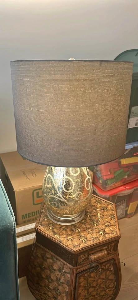 Mercury Glass Table Lamp with Grey Shade