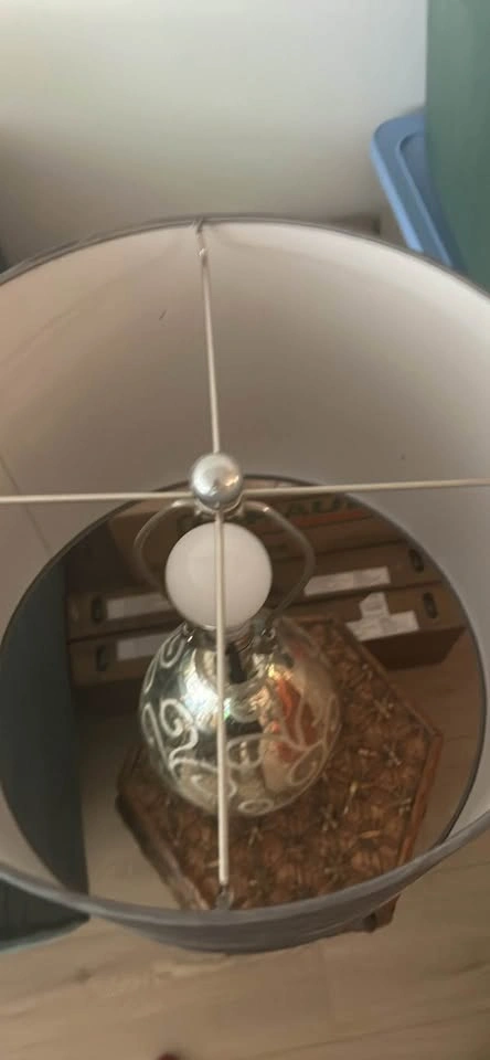 Mercury Glass Table Lamp with Grey Shade - photo 2