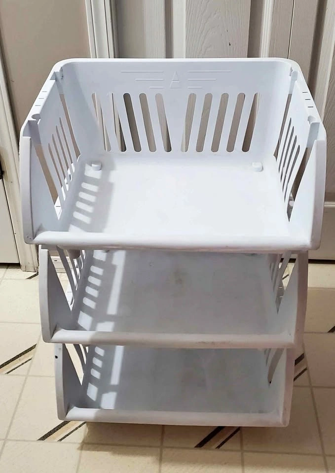 Set of 3 White Stackable Plastic Storage Bins