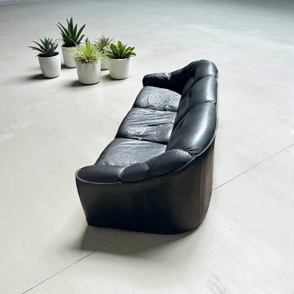 Vintage 3 Piece Black Leather Sofa Set - photo 2