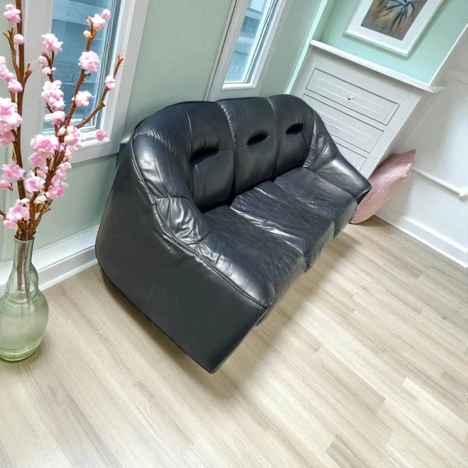Vintage 3 Piece Black Leather Sofa Set - photo 4