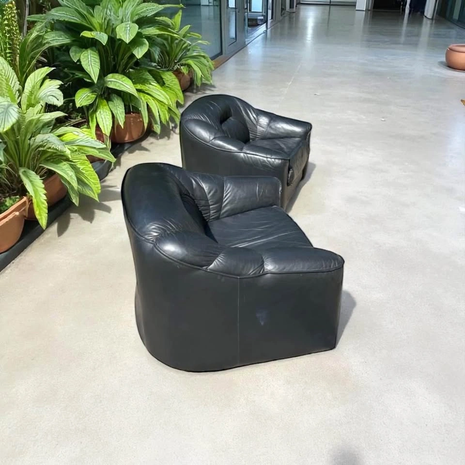 Vintage 3 Piece Black Leather Sofa Set - photo 5
