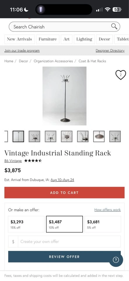 Vintage industrial coat / standing rack mid century modern MCM - photo 2