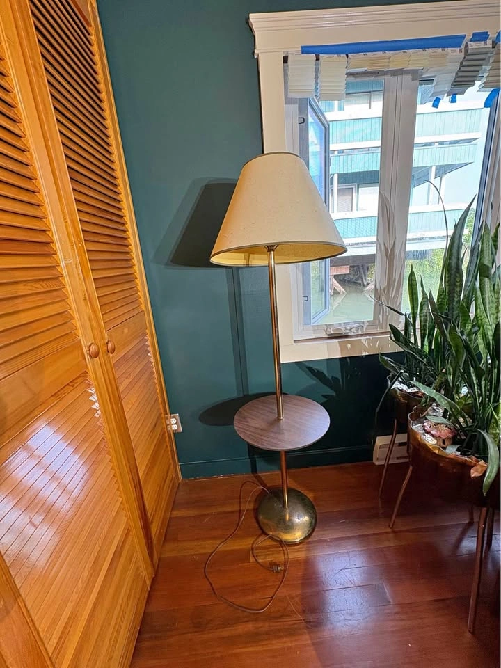 Mid-Century Modern Floor Lamp with Integrated Side Table