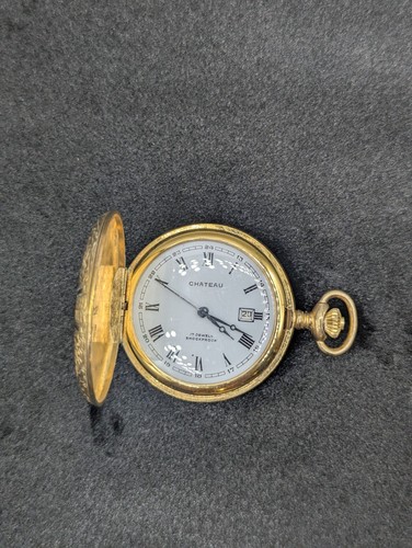 Vintage Chateau 17 Jewel Shockproof Hunter Case Pocket Watch - photo 3