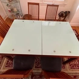 Mobler extendable wooden and glass dining table and six chairs - photo 3