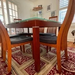 Mobler extendable wooden and glass dining table and six chairs - photo 4