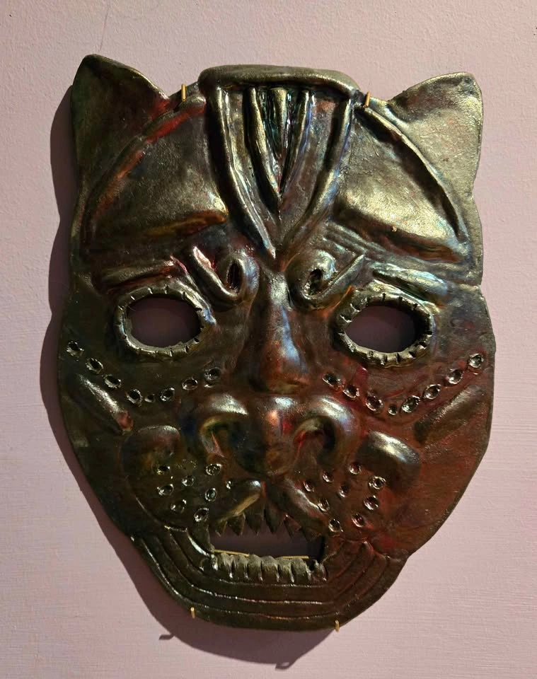Large 9pc Handmade Ceramic Raku Mask Set - Wall Art Installation - photo 4