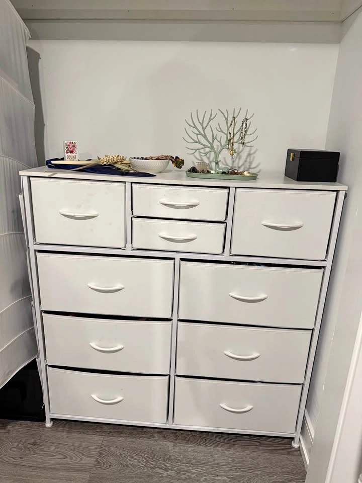 White 9-Drawer Fabric Dresser