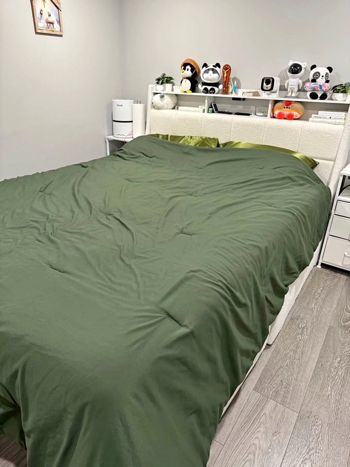 White Sherpa Upholstered Bed Frame with Storage Headboard