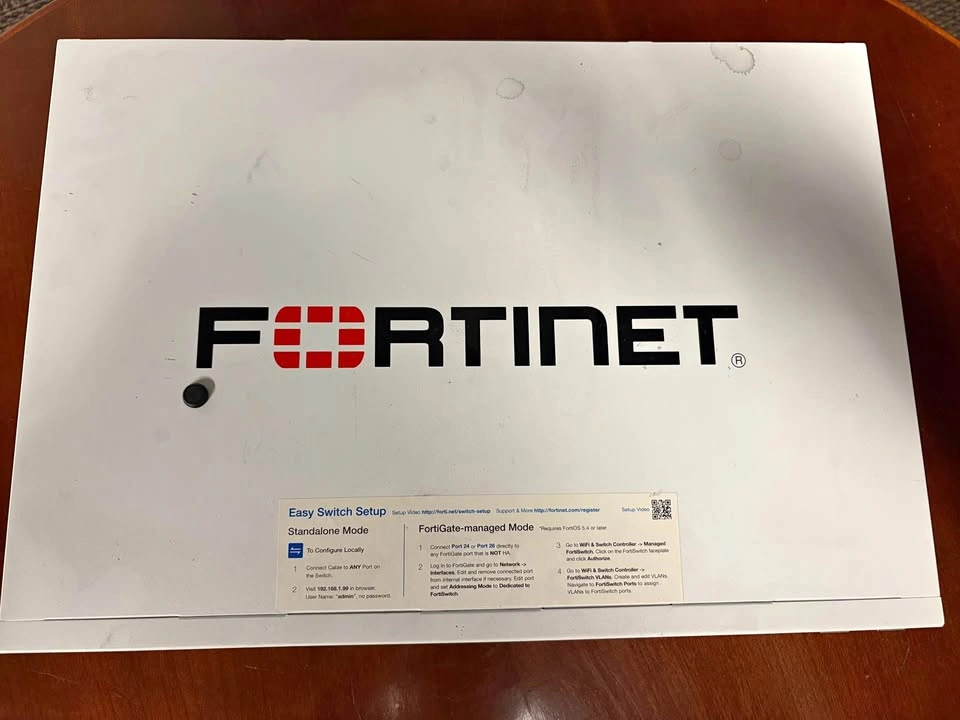 FortiSwitch 124E-POE, FortiGate 80E, and FortiAP 421Ei