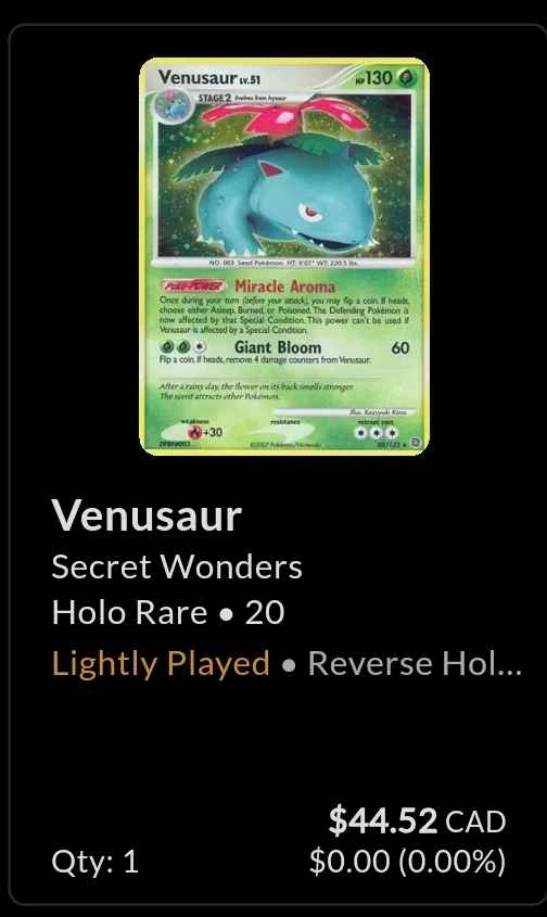 LP Venasaur Secret Wonders Reverse Holo - photo 3
