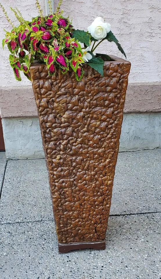 Solid Concrete Ceramic Glazed Walnut Brown Decorative Planters - photo 2
