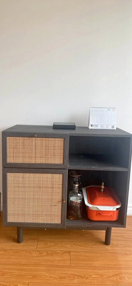 MADE Dark Wood Sideboard with Rattan Doors
