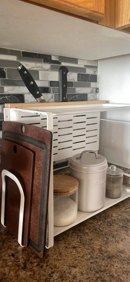 White Metal Kitchen Counter Organizer with Knife Block - photo 3